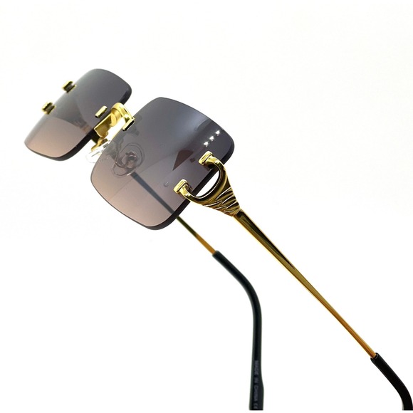 Rimless Sunglasses Gold Accents Brown Gradient Lens Fashion Eyewear‎ Street Wear - Picture 1 of 5